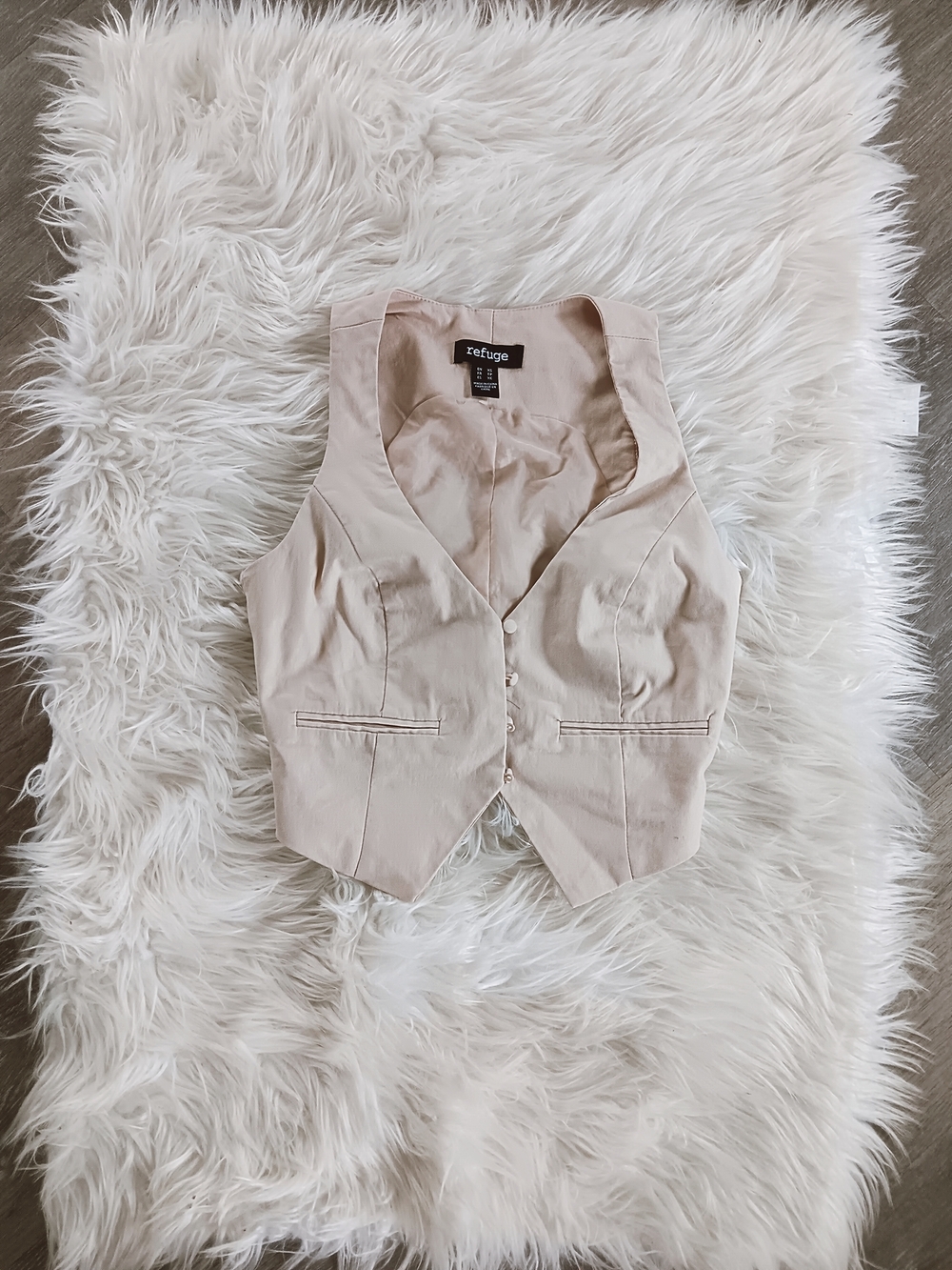 Refuge Cream Beige Button Front Cropped Vest Top